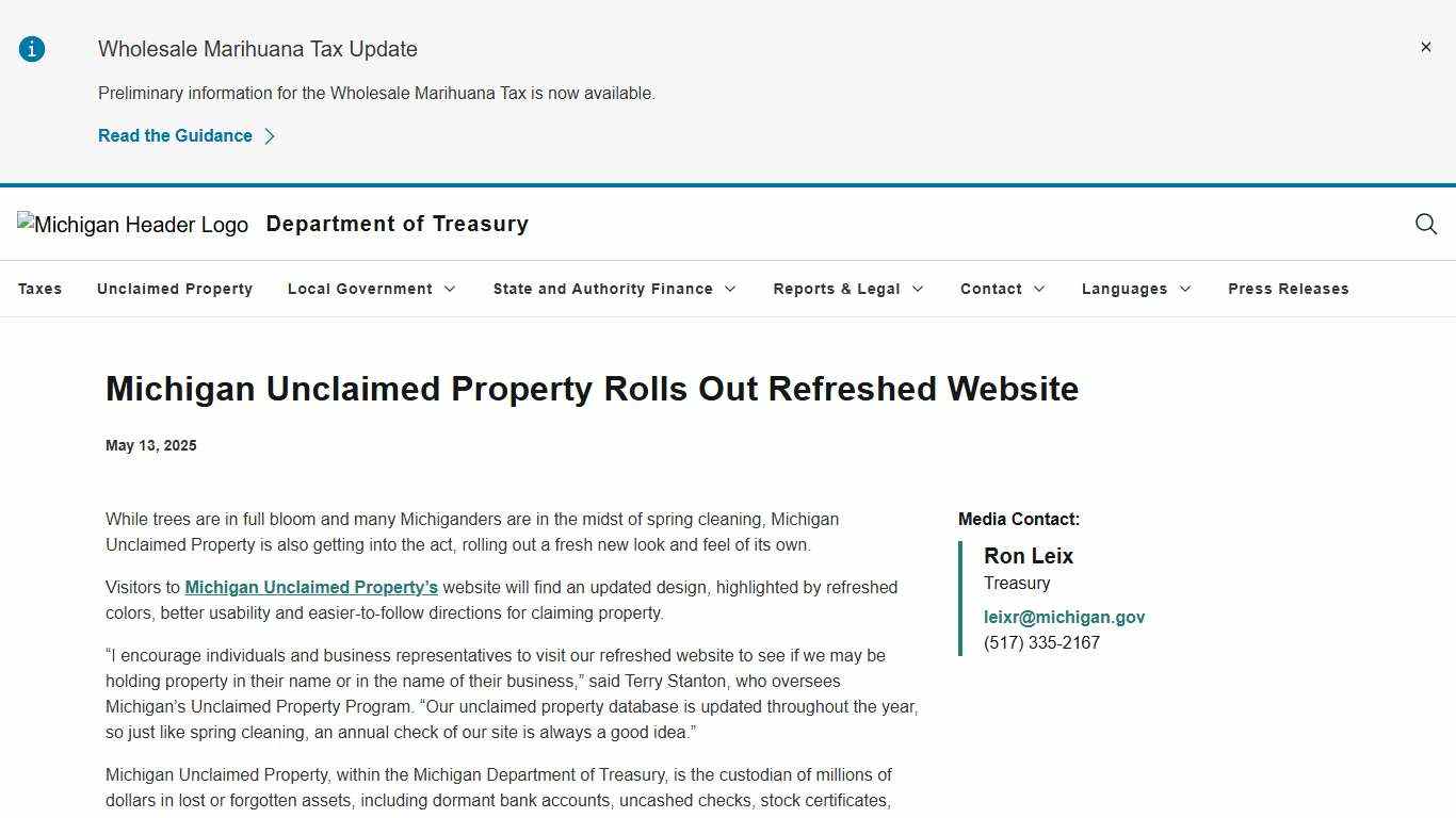 Michigan Unclaimed Property Rolls Out Refreshed Website
