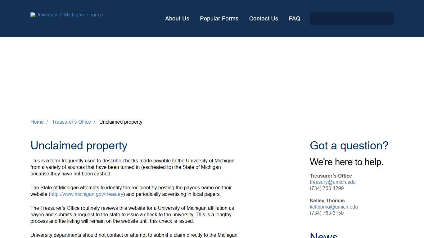 Unclaimed property University of Michigan Finance