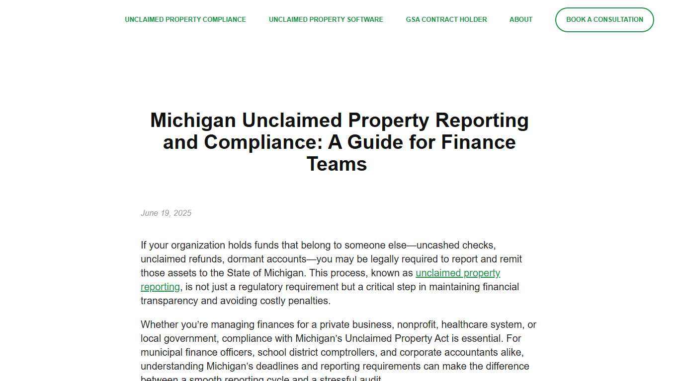 Michigan Unclaimed Property: Reporting & Compliance Guide
